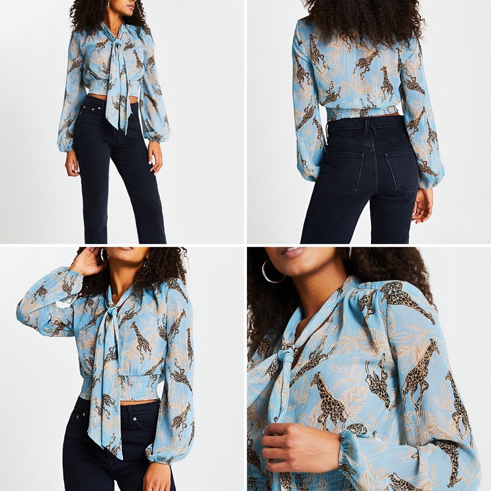 River Island Girrafe print cropped sheer blouse 8